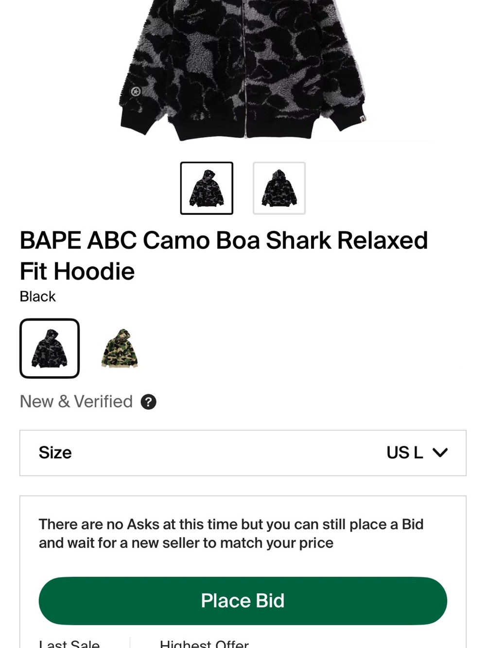 Bape ABC Camo Boa Shark Hoodie Jacket - Black & Gray